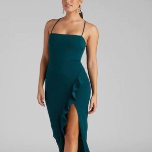 Sleeveless High Slit Formal Dress Hunter Green
